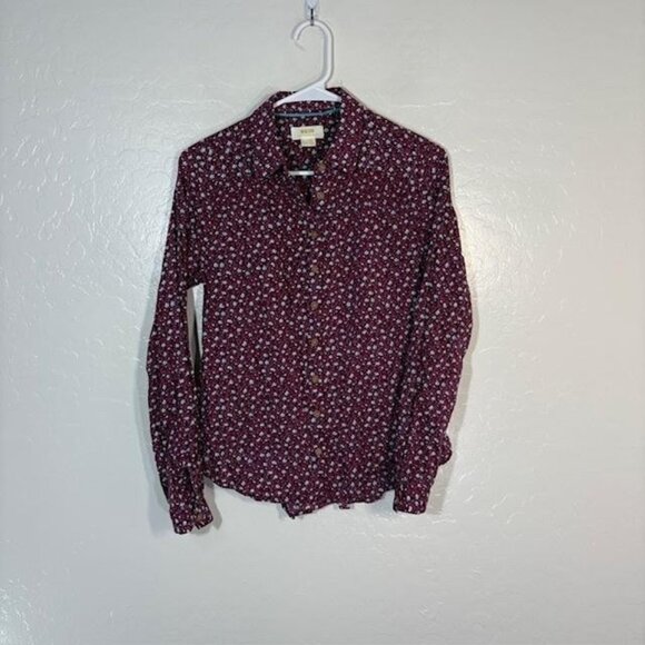 Maeve by Anthropologie Shirt Womens 2 Burgundy Floral Button Down Long Sleeve - Picture 1 of 7